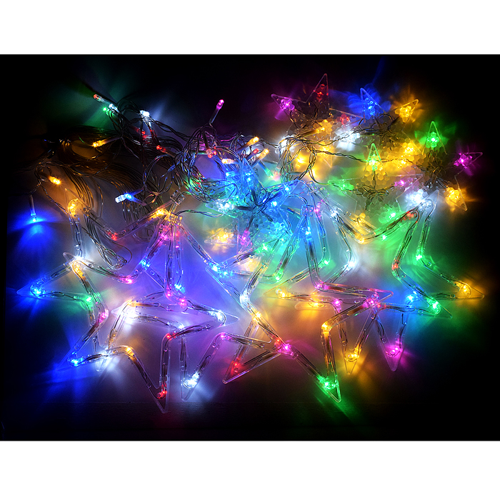 Фото к товару Электрогирлянда интерьерная "Звёзды" цветная Электрогирлянда интерьерная "Звёзды" цветная