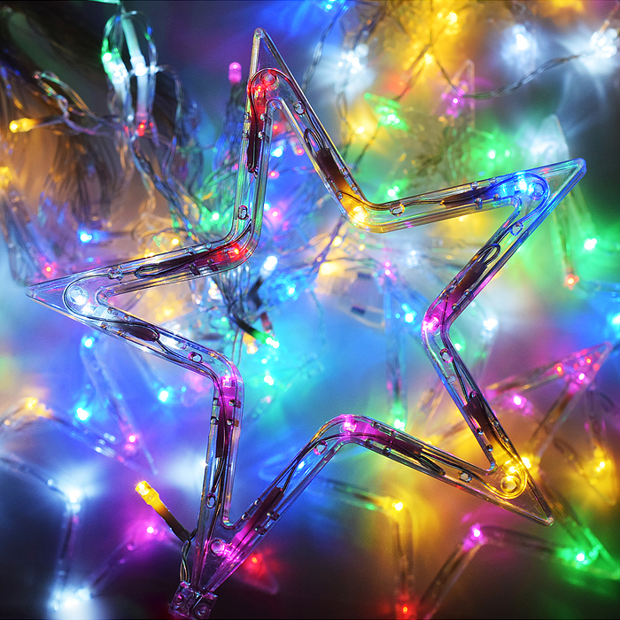 Фото к товару Электрогирлянда интерьерная "Звёзды" цветная Электрогирлянда интерьерная "Звёзды" цветная