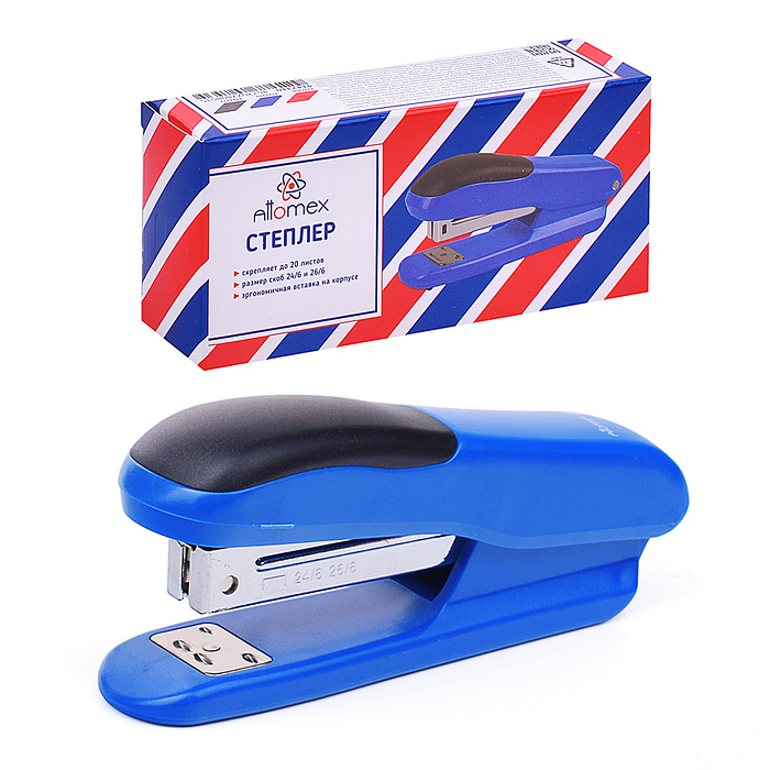 Степлер "Attomex" 24/6&26/6 (мощность 20 листов, глубина скрепления 50 мм) пластиковый, 2 вида скреп