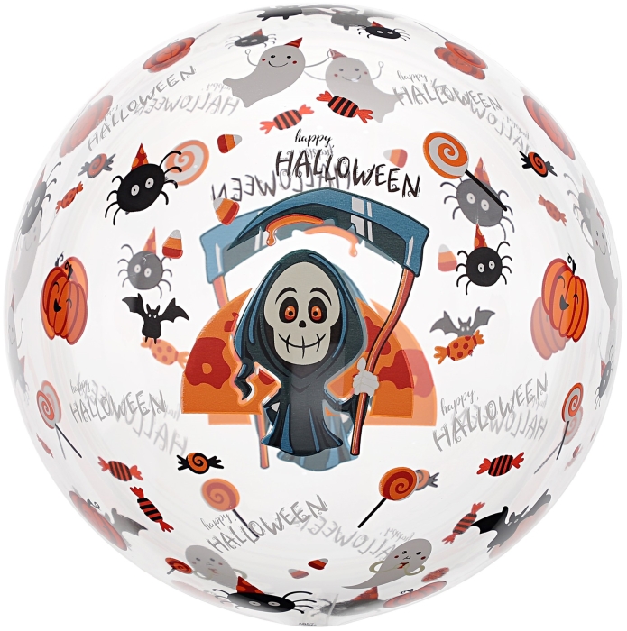 Шар с клапаном (18''/46 см) Сфера, Хэллоуин, Смерть с косой, Прозрачный, Кристалл, 1 шт. в уп.