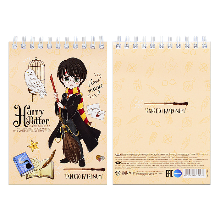Блокнот "Гарри Поттер" формат А6, 60 листов, на гребне, целлюлозный картон