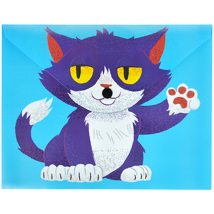 Папка-конверт на кнопке А5, пластик, "Кот с попугаем" 180 мкм, двусторонняя печать