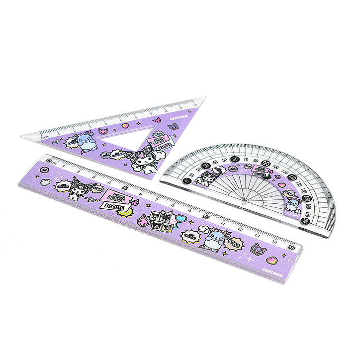 Набор линеек "Куроми и друзья" линейка, линейка-треугольник, транспортир, 3 шт., в ПВХ конверте