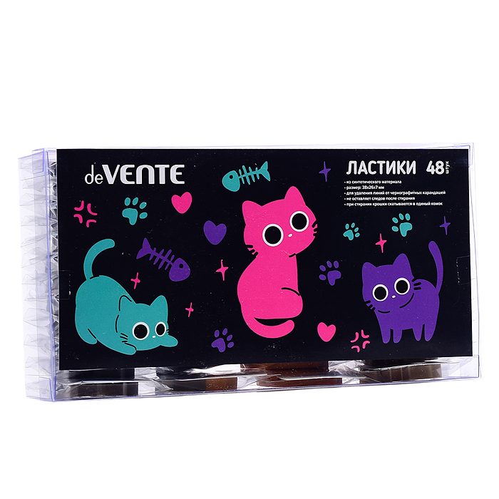 Ластик "Funny Cat" в форме кошек, 38 x 26 x 7 мм, ассорти 4 цвета, в индивидуальной упаковк