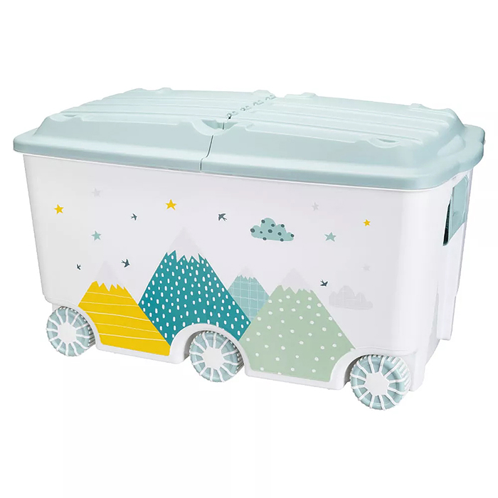 Фото к товару Ящик для игрушек на колесах с декором "Горы" 685х395х385мм, 66,5л (Светло-голубой) Ящик для игрушек на колесах с декором "Горы" 685х395х385мм, 66,5л (Светло-голубой)