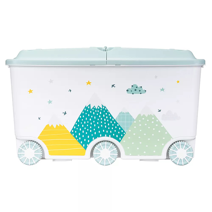 Фото к товару Ящик для игрушек на колесах с декором "Горы" 685х395х385мм, 66,5л (Светло-голубой) Ящик для игрушек на колесах с декором "Горы" 685х395х385мм, 66,5л (Светло-голубой)