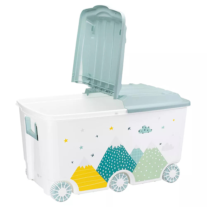 Фото к товару Ящик для игрушек на колесах с декором "Горы" 685х395х385мм, 66,5л (Светло-голубой) Ящик для игрушек на колесах с декором "Горы" 685х395х385мм, 66,5л (Светло-голубой)