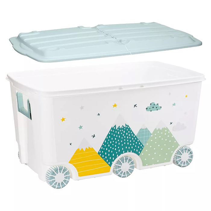 Фото к товару Ящик для игрушек на колесах с декором "Горы" 685х395х385мм, 66,5л (Светло-голубой) Ящик для игрушек на колесах с декором "Горы" 685х395х385мм, 66,5л (Светло-голубой)