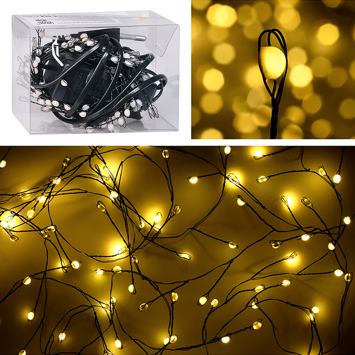 Электрогирлянда Мишура, 3м, 100 ламп, цветная, зеленый провод