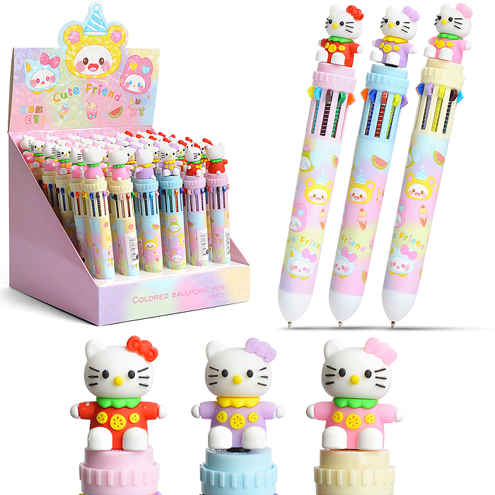 Ручка многоцветная 10 цветов шариковая "Кошечка"