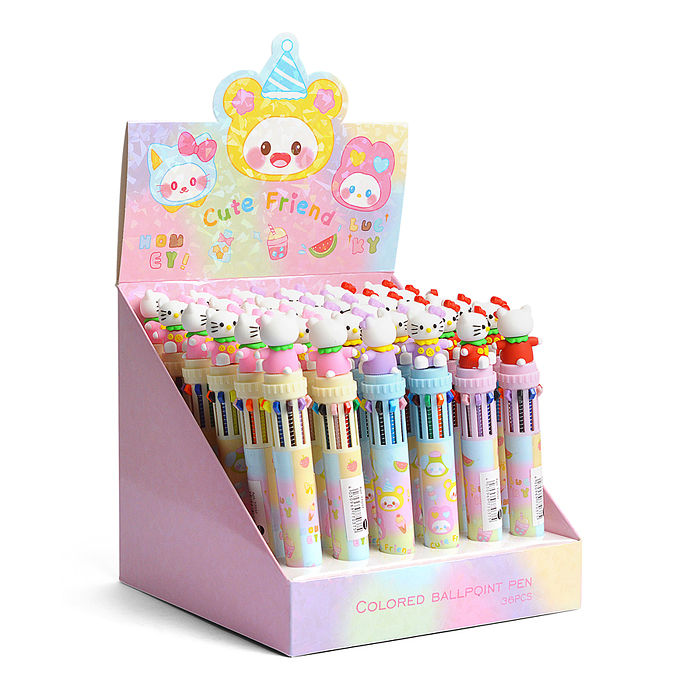 Ручка многоцветная 10 цветов шариковая "Кошечка"