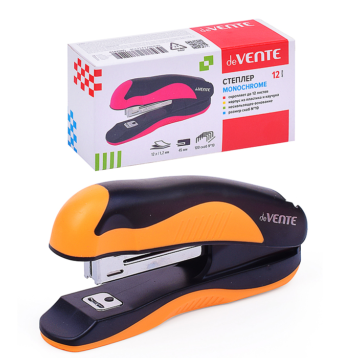 Степлер "MonoChrome" № 10 (мощность 12 листов, глубина скрепления 45 мм) пластиковый с кауч