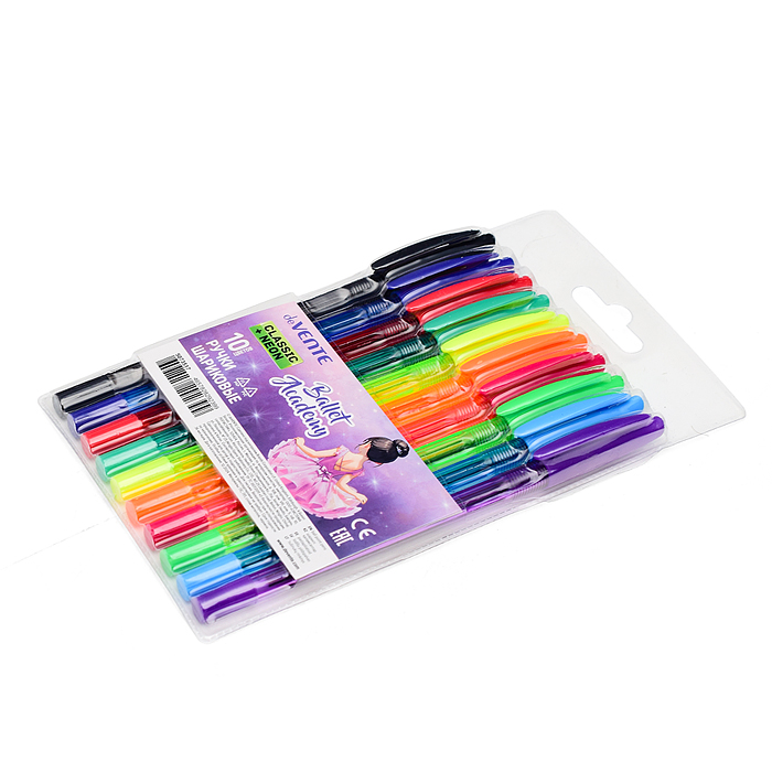 Набор ручек шариковых "Ballet Academy" 10 цветов, d=0,7 мм, с полупрозрачным корпусом и мет