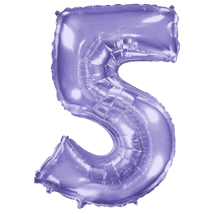 Шар (40''/102 см) Цифра, 5, Сиреневый, 1 шт. в уп.