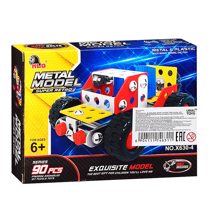 Конструктор X630-4 металлический "Гоночная машина" (90 дет.) в коробке
