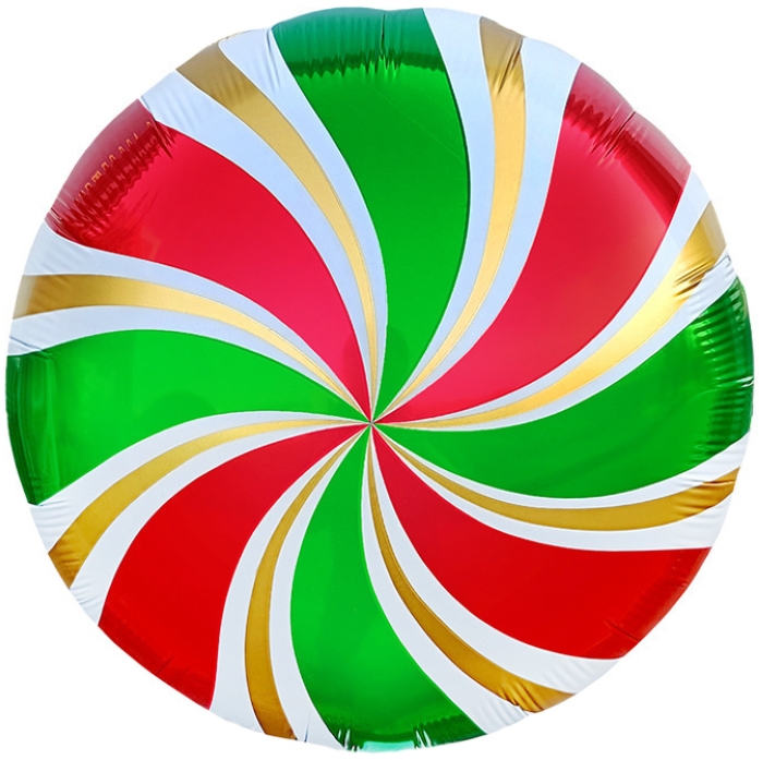 Шар (18''/46 см) Круг, Леденец, Красный/Зеленый, 1 шт. в уп.