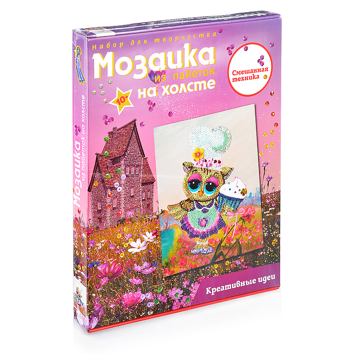 Мозаика из пайеток на холсте "Поваренок совушка" Мозаика из пайеток на холсте "Поваренок совушка"