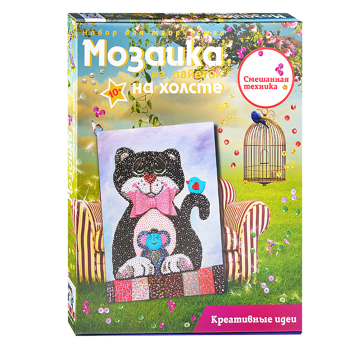 Мозаика из пайеток на холсте "Кошки-мышки" Мозаика из пайеток на холсте "Кошки-мышки"