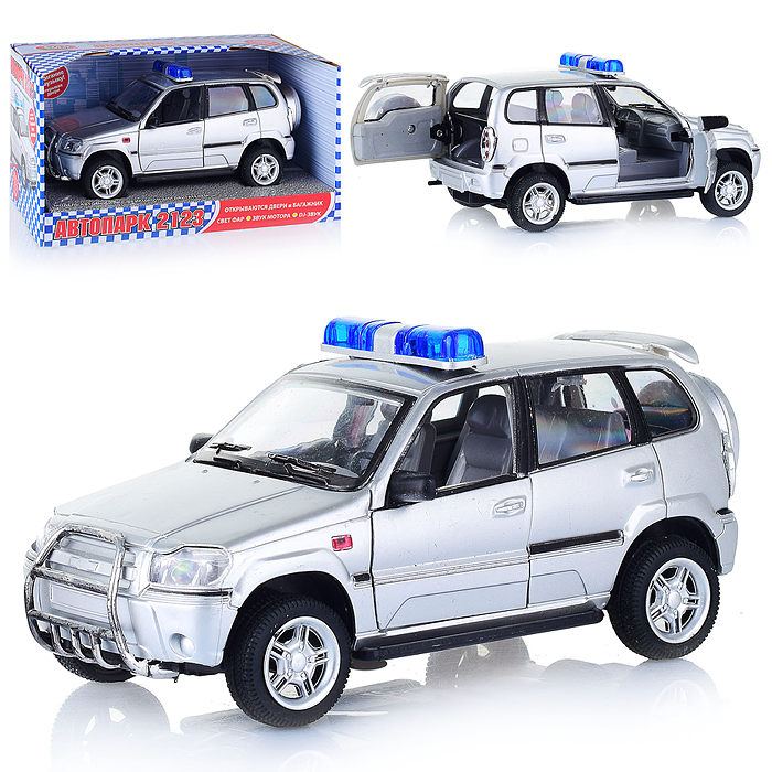 Машина 9079-В "Автопарк" серебристая, на батарейках, в коробке