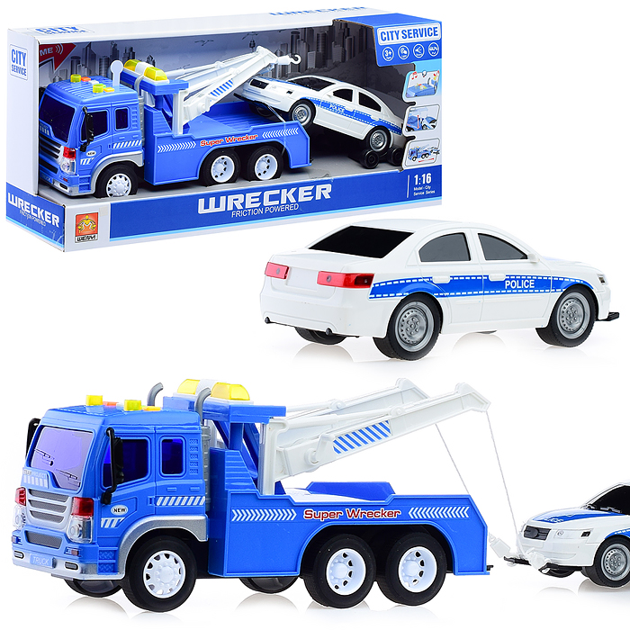 Машина WY570E "Эвакуатор" 1:16 (свет,звук) цвет синий, в коробке
