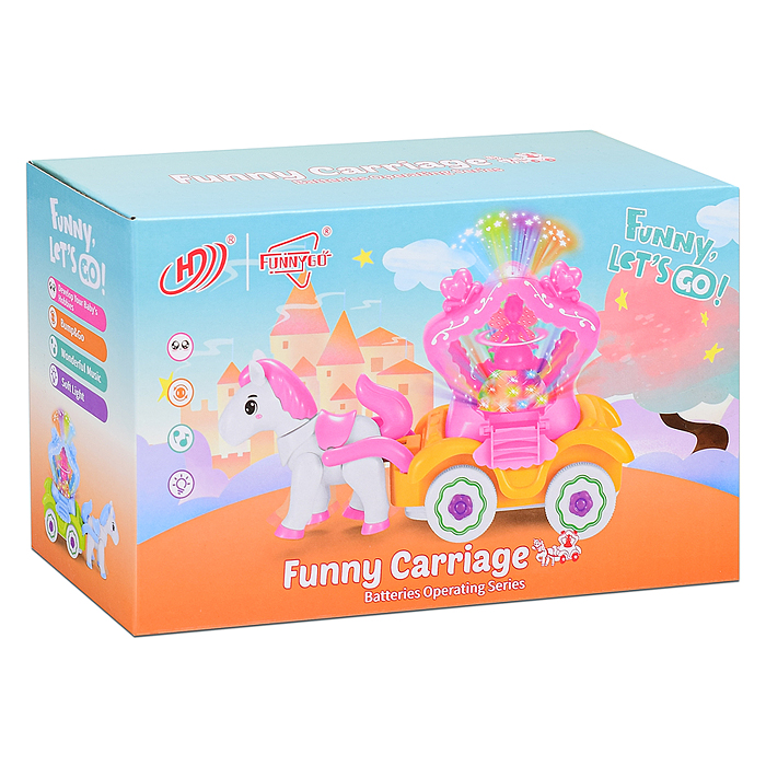 Фото к товару Лошадка HD9028 с каретой, на батарейках, в коробке Лошадка HD9028 с каретой, на батарейках, в коробке