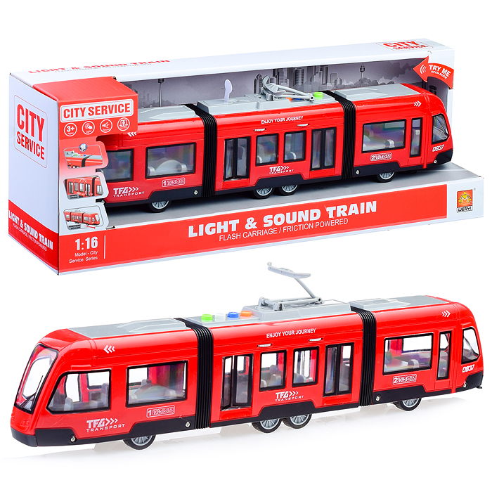 Трамвай WY930A "Красный огонёк" 1:16 (свет, звук) в коробке