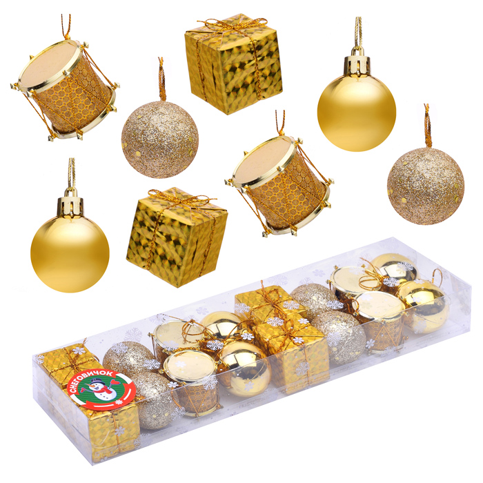 Набор новогодних шаров S1664 "Новогодние забавы" золото (4см*16шт)