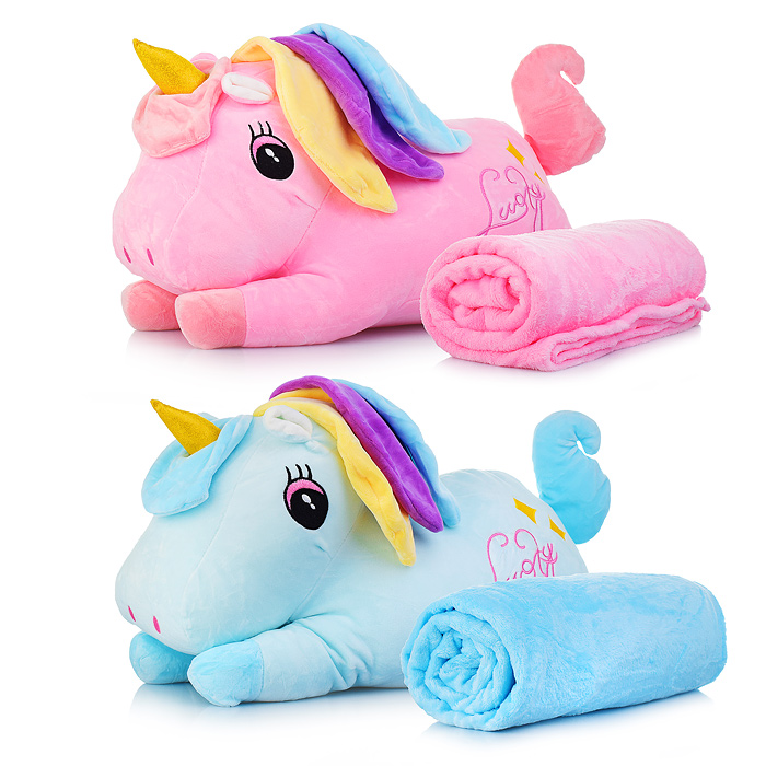 Мягкая игрушка M0742 "Лошадка-единорог" 60см, с пледом