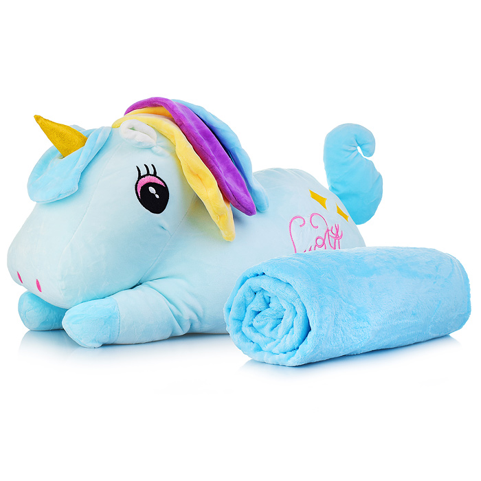Мягкая игрушка M0742 "Лошадка-единорог" 60см, с пледом