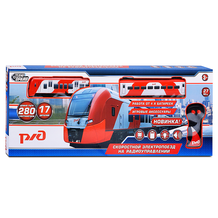 Фото к товару Железная дорога РЖД Ласточка р/у, (свет-звук, дл. пути 280см,) в коробке Железная дорога РЖД Ласточка р/у, (свет-звук, дл. пути 280см,) в коробке