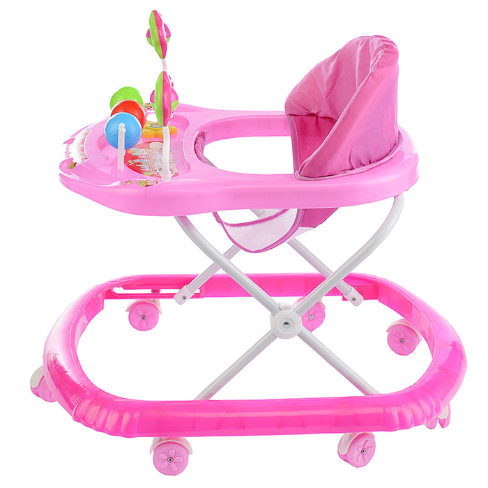 Ходунки 902-C-1 "Шарики с цветочками" с погремушками и шарами (розовый) в пакете