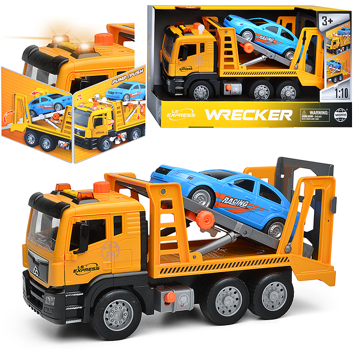 Машина WY1120B "Эвакуатор" 1:10 ( свет, звук) цвет желтый, в коробке 