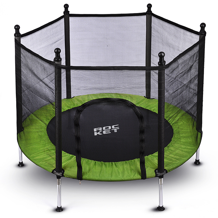 Фото к товару Батут ROCKET, d=140, внешняя сетка высотой 88 см., общая высота 122 см. черный с салатовым Батут ROCKET, d=140, внешняя сетка высотой 88 см., общая высота 122 см. черный с салатовым