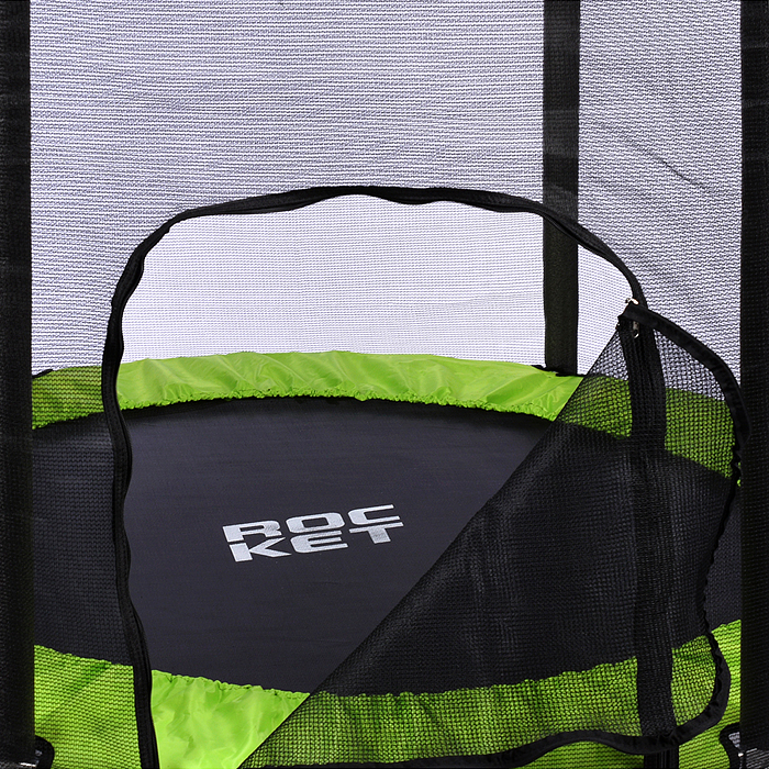 Фото к товару Батут ROCKET, d=140, внешняя сетка высотой 88 см., общая высота 122 см. черный с салатовым Батут ROCKET, d=140, внешняя сетка высотой 88 см., общая высота 122 см. черный с салатовым