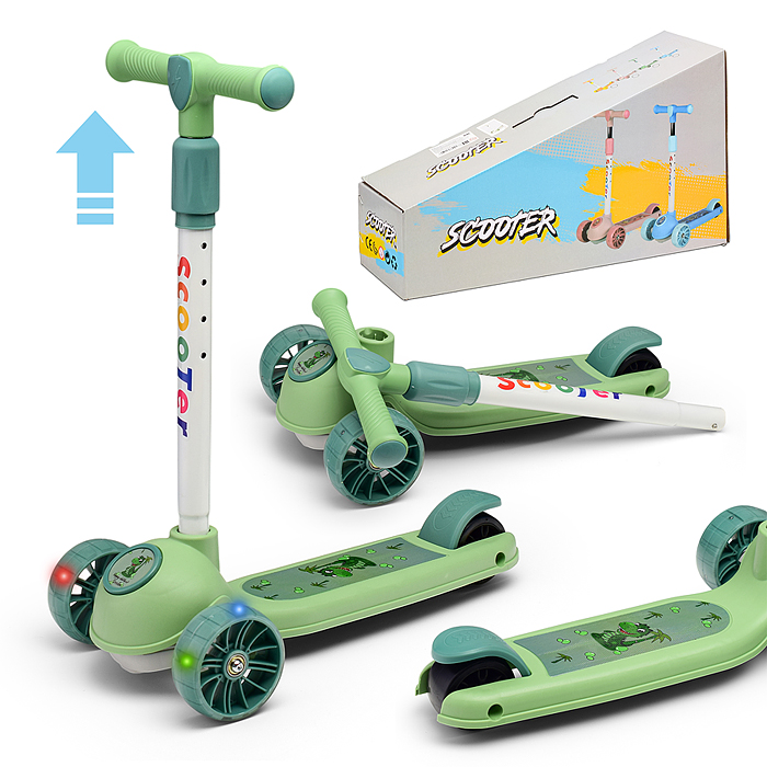 Самокат U001568Y 3-х. кол., колеса световые PU, зеленый, в коробке