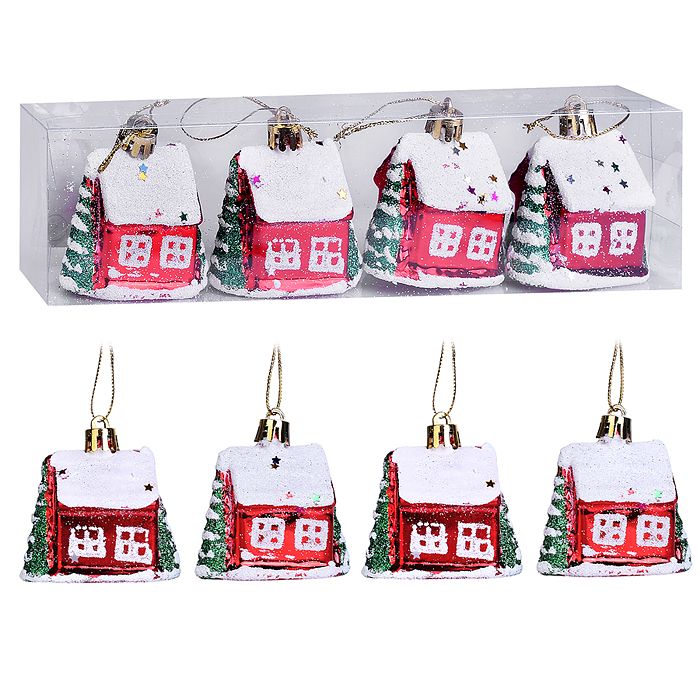Набор новогодних украшений S2699 "Снежный домик" (4шт х 6см)