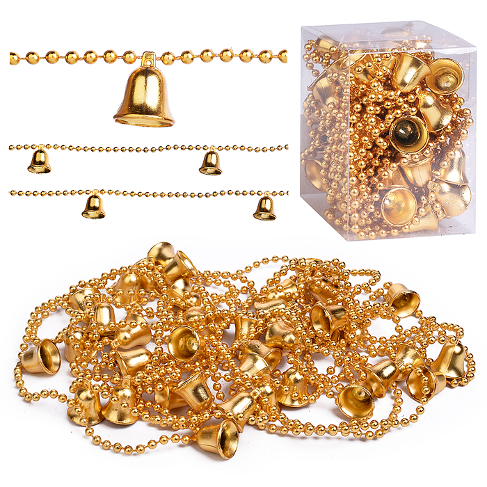 Бусы новогодние S2638 (золотые с колокольчиками, 5м)
