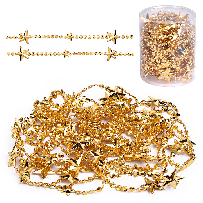Бусы новогодние S2642 "Золотые" со звёздочками (5м)
