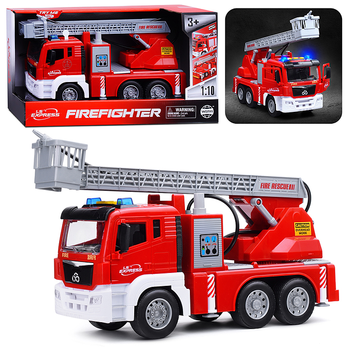 Машина WY1125A "Пожарная с автолестницей" 1:10 (свет, звук) в коробке