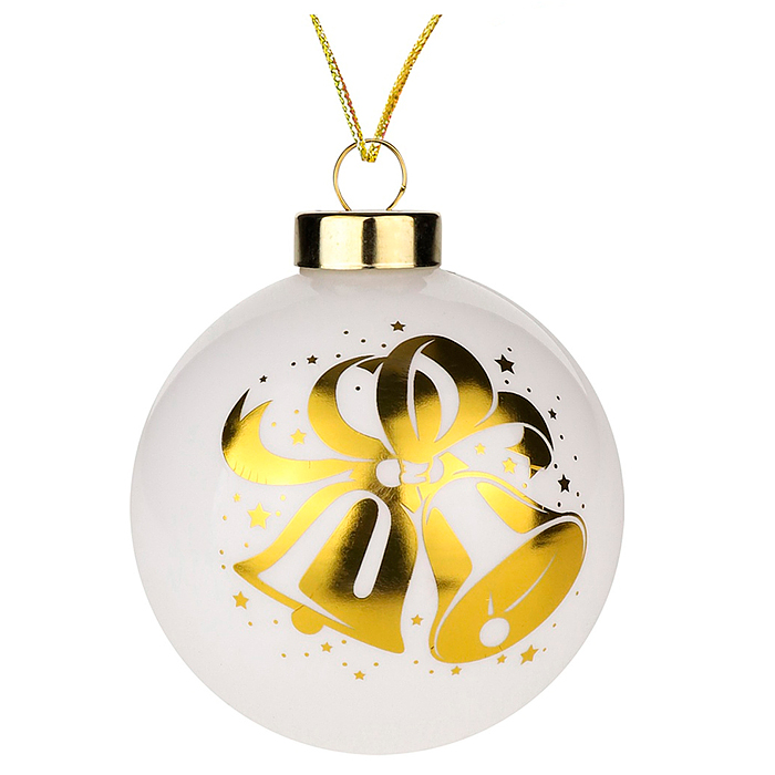 Новогоднее украшение. Елочный стеклянный шар "Золотистые колокольчики" 8см 