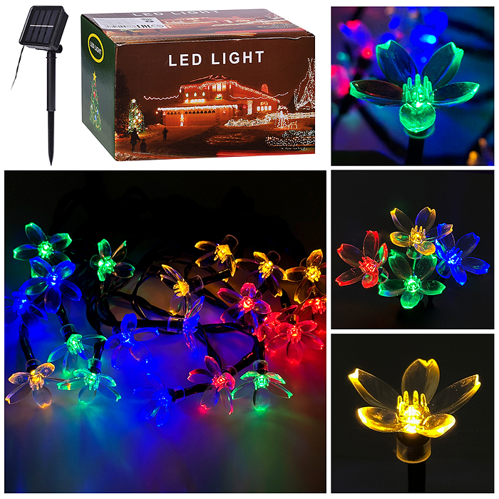 Электрогирлянда 3м, 20 ламп Цветочки, цветная Электрогирлянда 3м, 20 ламп Цветочки, цветная