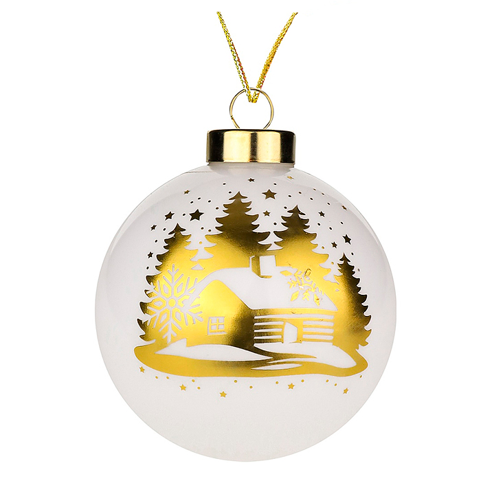 Новогоднее украшение. Елочный стеклянный шар "Золотистая опушка" 8см 