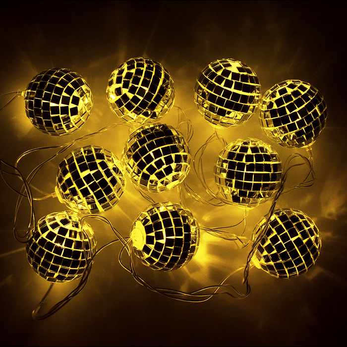 Фото к товару Электрогирлянда Зеркальный шар, 2м, 10 ламп*4см Электрогирлянда Зеркальный шар, 2м, 10 ламп*4см