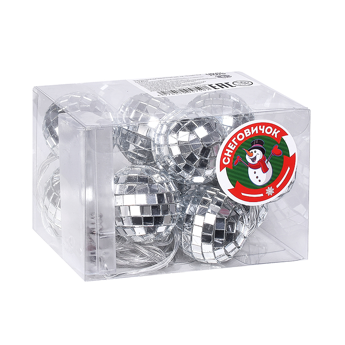 Фото к товару Электрогирлянда Зеркальный шар, 2м, 10 ламп*4см Электрогирлянда Зеркальный шар, 2м, 10 ламп*4см