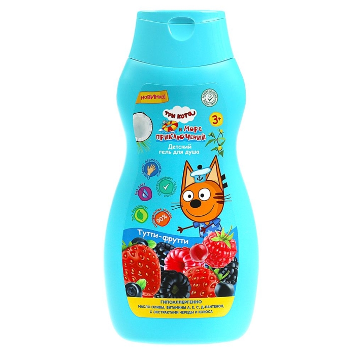 Детский гель для душа "Три Кота" "Тутти-фрутти" 300мл с экстр. черед и кокос "Заботливая мама"