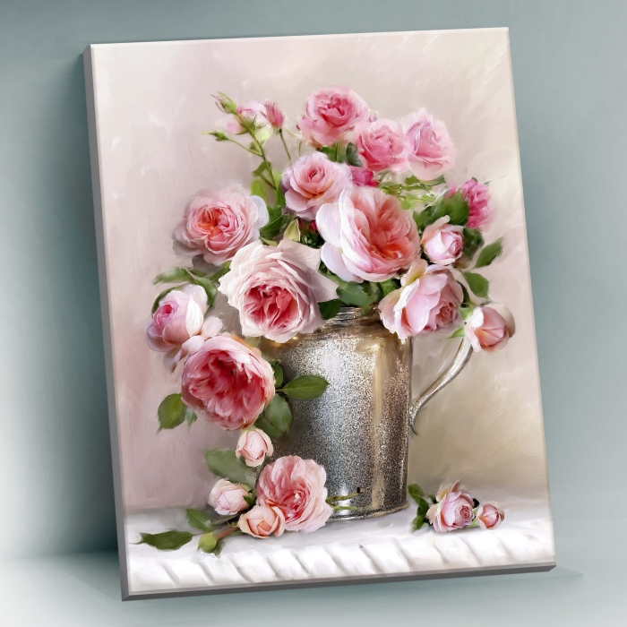 Картина по номерам 40х50 "Бузин. Утренний букет" с поталью платина (28 цветов)