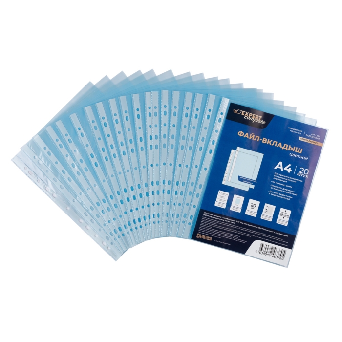 Файл-вкладыш цветной A4 35 мкм. матовый голубой 20 шт.