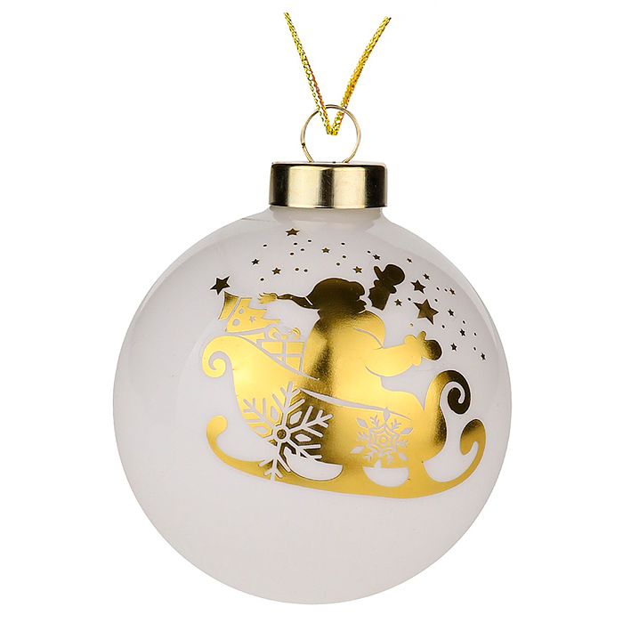 Новогоднее украшение. Елочный стеклянный шар "Золотистые сани" 8см 