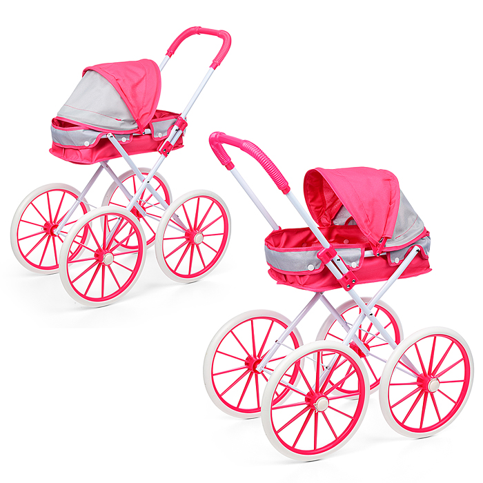 Коляска для кукол LM918-17 металлическая, складная, прогулочная с капюшоном, цвет красно-серая