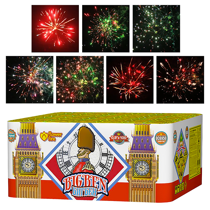Батарея салютов "Биг-Бен" (0,9" х 100 залп.) * в кор. 2 шт. 